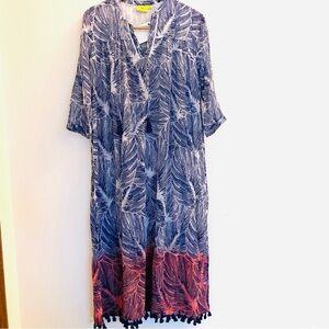 NEW ROBERTA ROLLER RABBIT Palm Pink Ombre Long Kurta Swim Cover Up kaftan